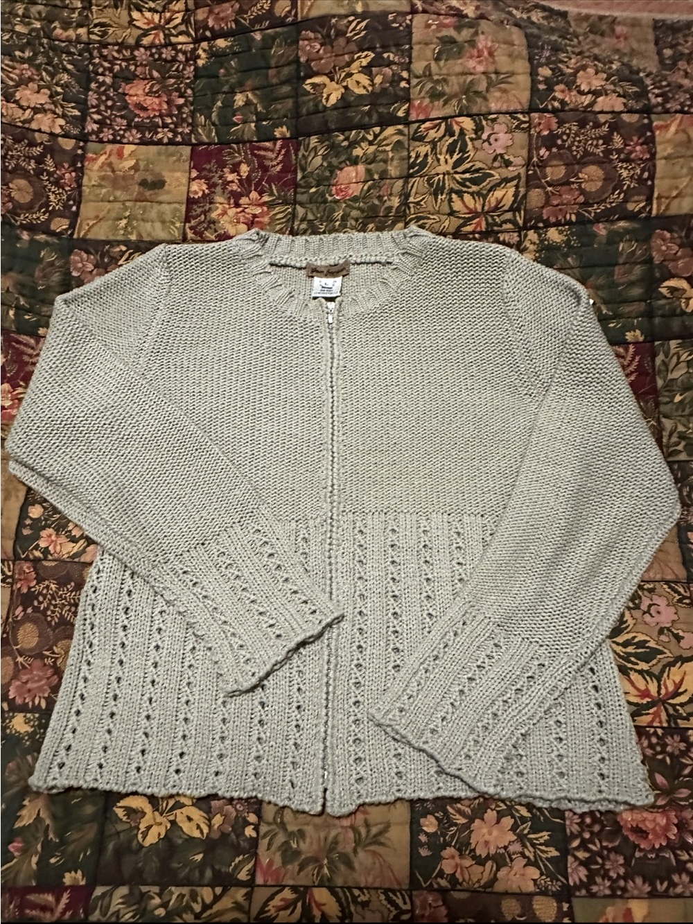 Rem Garson Beige Knit Zip Cardigan